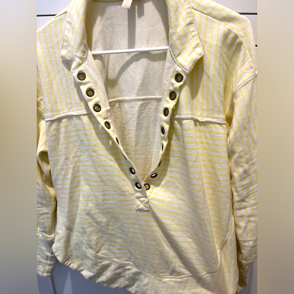Pilcro Spiced Henley Sweatshirt, Anthropologie, size XS, Yellow & White stripes